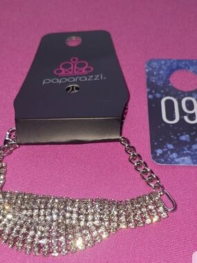 Paparazzi Silver Rhinestone Bib Necklace - Hot Pink Backdrop